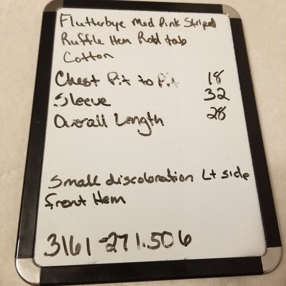 Flutterbye M Top Shirt Button Up Pink Striped 100% Cotton Roll Tab Sleeve Preppy - Picture 8 of 8